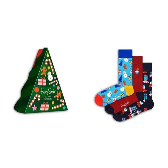 HAPPY SOCKS Crew Socks Gift Set Pack of 3 $48 Adult Size 8-12 Christmas Holidays - Picture 1 of 3